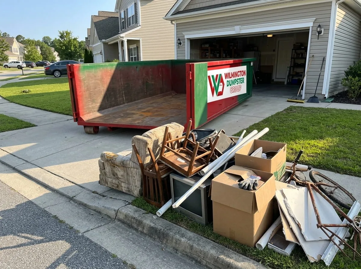 30 yard roll-off dumpster on an Wilmington construction site