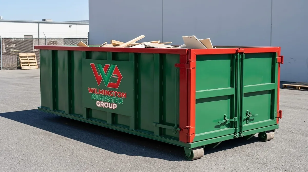 40 yard roll-off dumpster at a commercial site in Wilmington